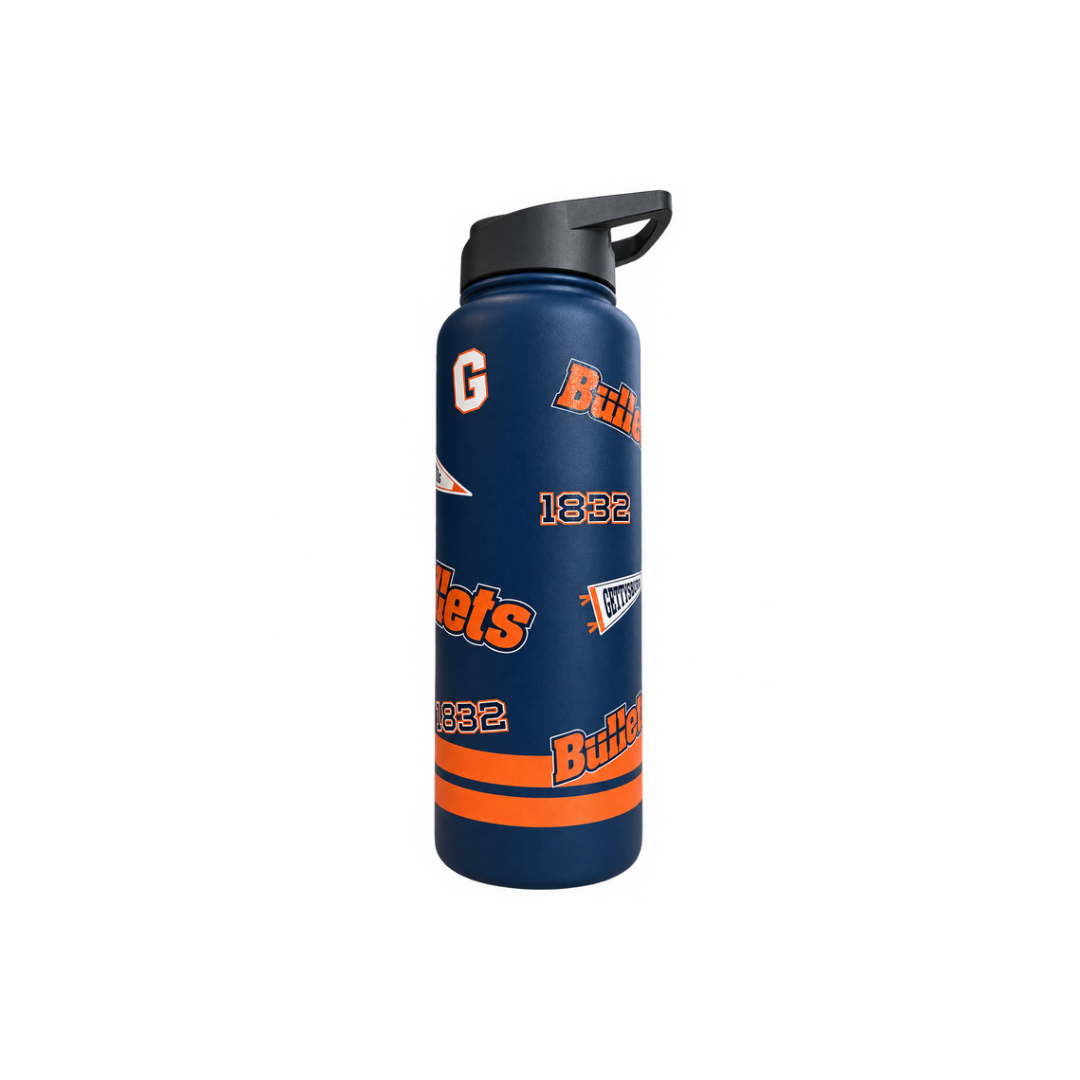 Gettysburg College Bullets 34oz All Over Logo Quencher Bottle