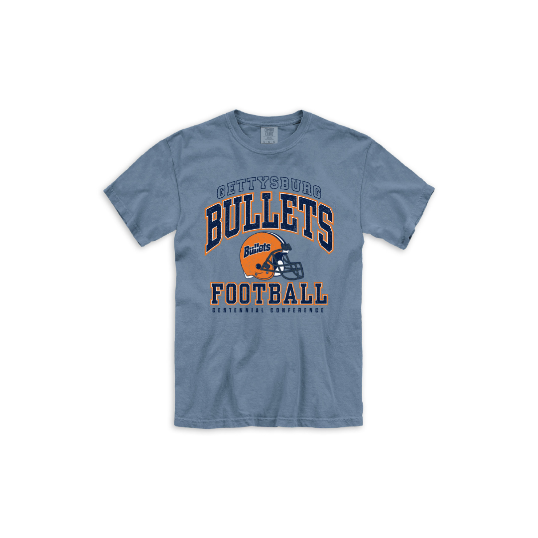 Gettysburg College Football Blue Jean Garment Dyed Short Sleeve Tee