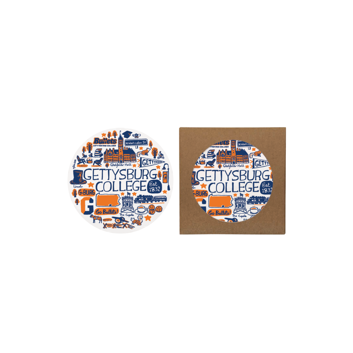Gettysburg College Julia Gash Round Stone Coaster 2 Pack