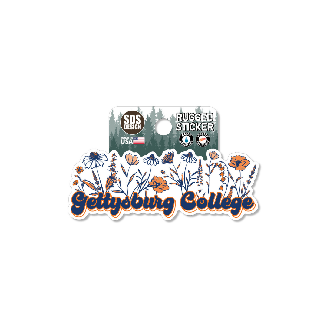 Gettysburg College Script with Flowers 3.5" Rugged Sticker