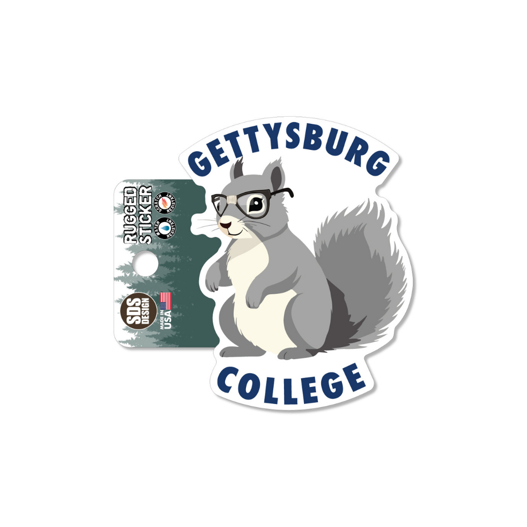 Gettysburg College Squirrel wtih Glasses 3.5" Rugged Sticker
