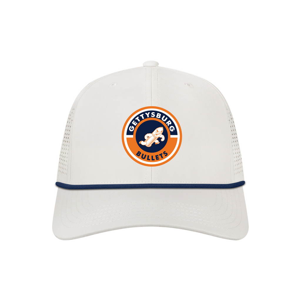 Gettysburg College Billy Bullet 3D Silicone Patch Johnnie-O Windstop White Hat with Rope