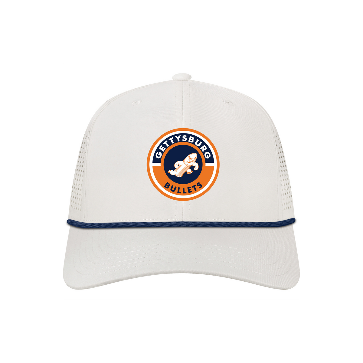 Gettysburg College Billy Bullet 3D Silicone Patch Johnnie-O Windstop White Hat with Rope
