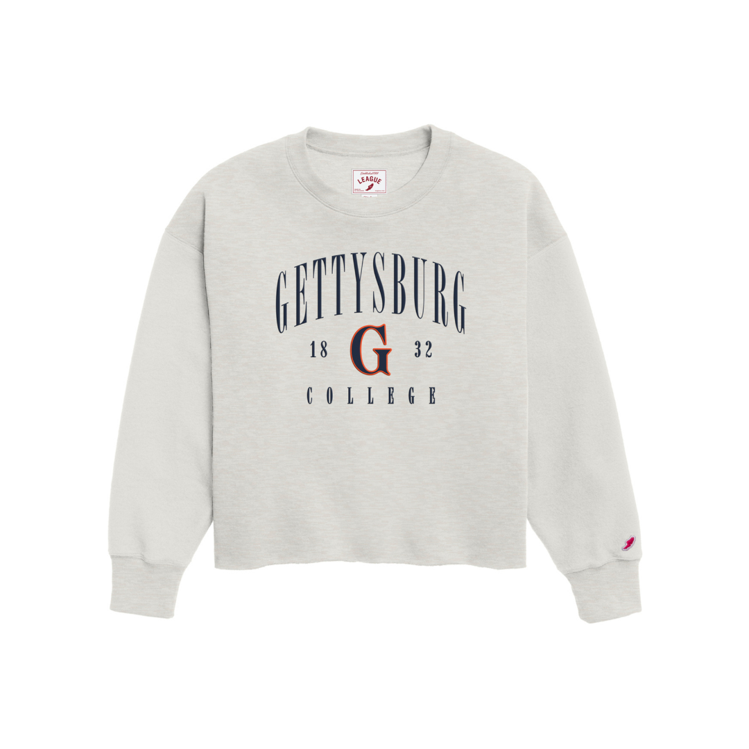 League Embroidered Gettysburg College G 1832 Womens Reverse Fleece Oversized Oatmeal Heather Midi