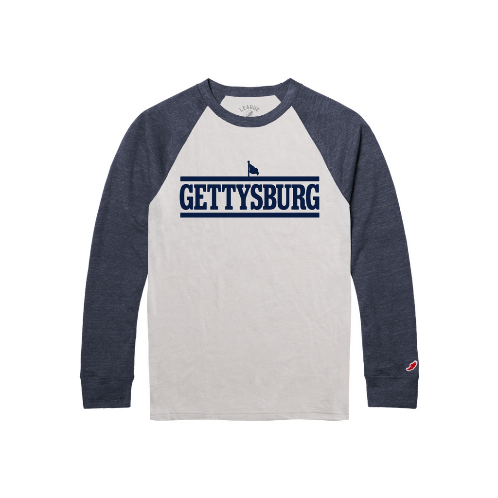 League Gettysburg College Heritage Classic Wordmark Victory Falls Raglan Baseball Style Long Sleeve Tee