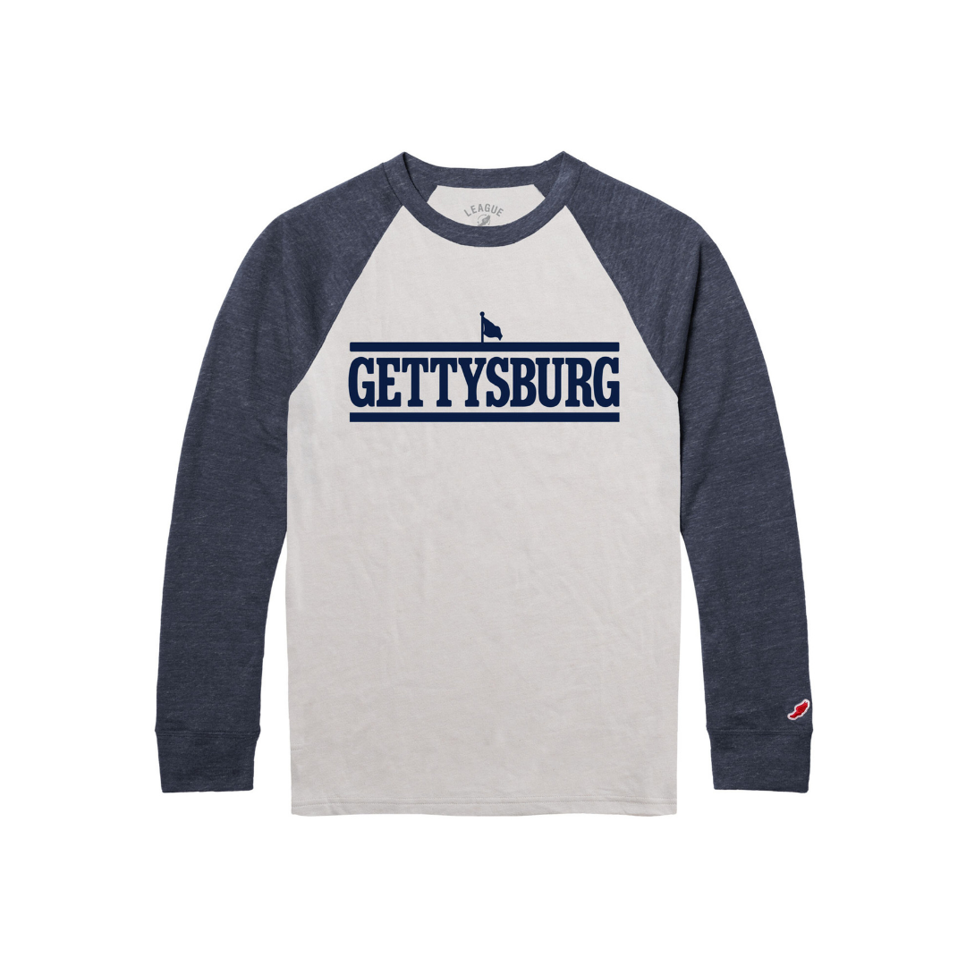 League Gettysburg College Heritage Classic Wordmark Victory Falls Raglan Baseball Style Long Sleeve Tee