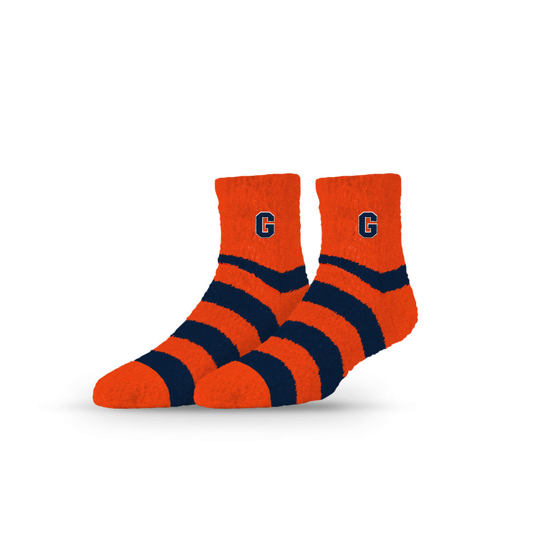Gettysburg College Block G Navy and Orange Stripped Fuzzy Socks