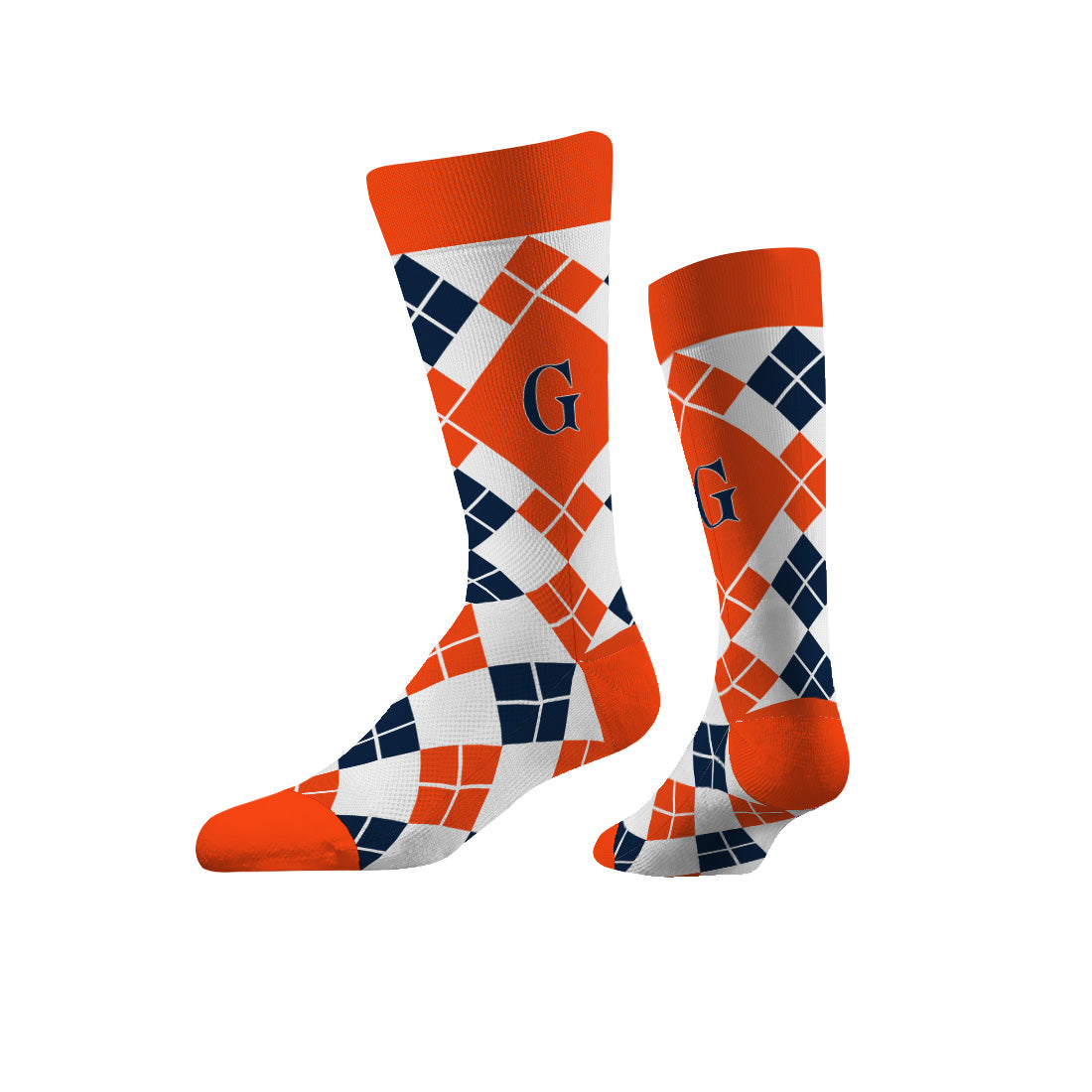 Gettysburg College Block G Navy and Orange Argyle Socks