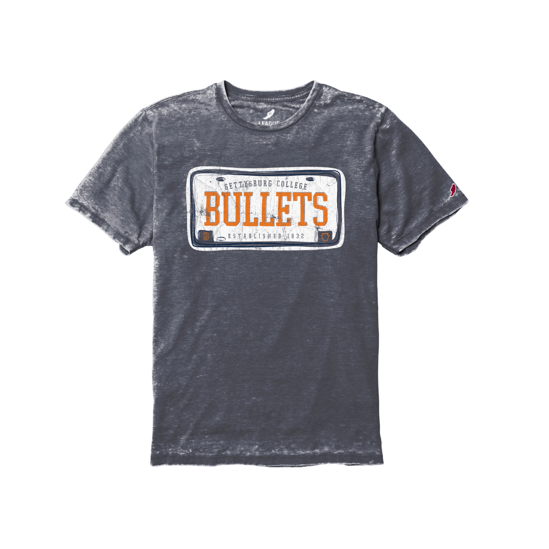 League Gettysburg College Bullets License Plate Burn Out Short Sleeve Tee