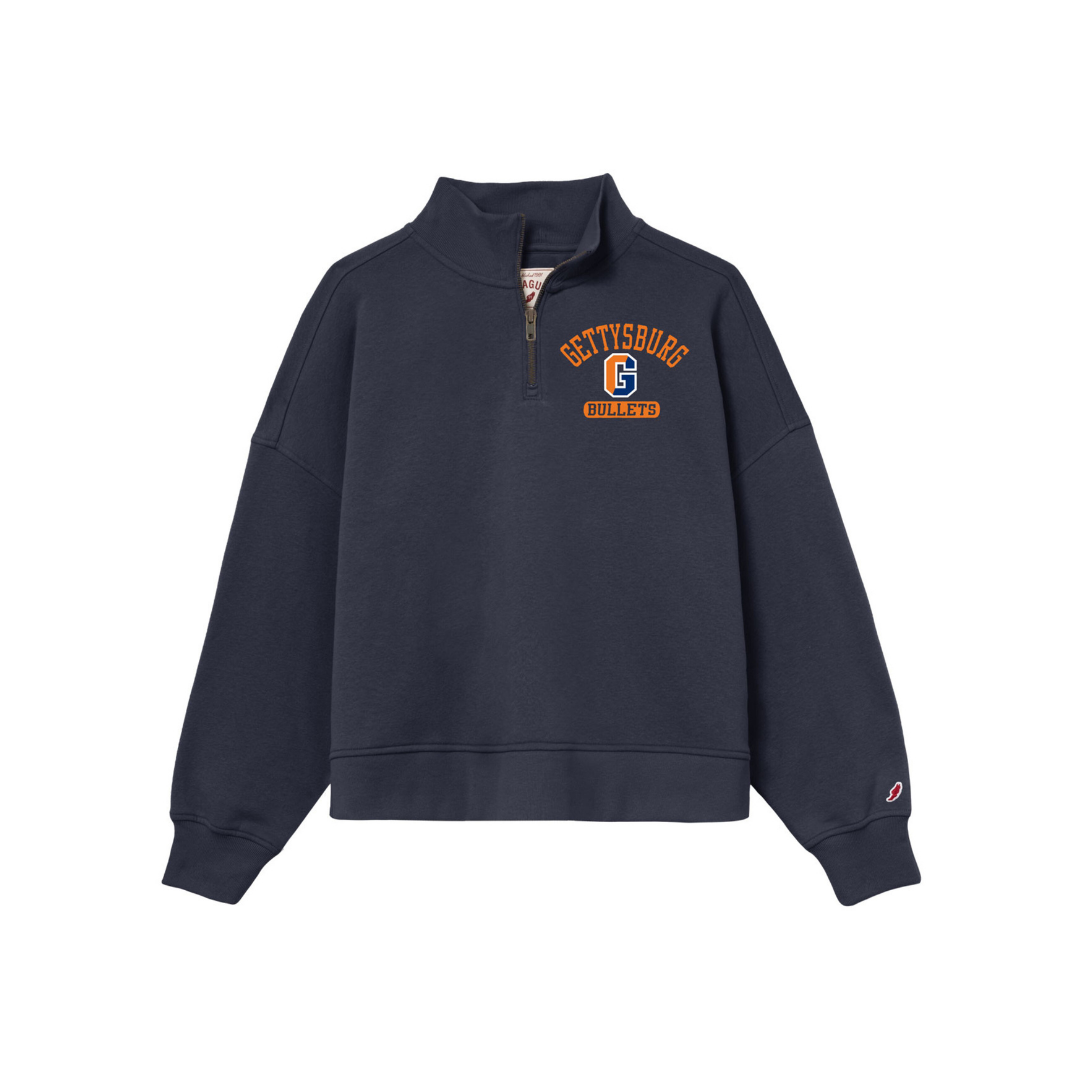 League Gettysburg College Embroidered Navy Quarter Zip Diana Mock Neck