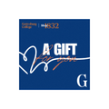A square blue gift card or voucher design with the text 'Gettysburg College Shop832', 'A GIFT for you', and a large letter G on a white background.
