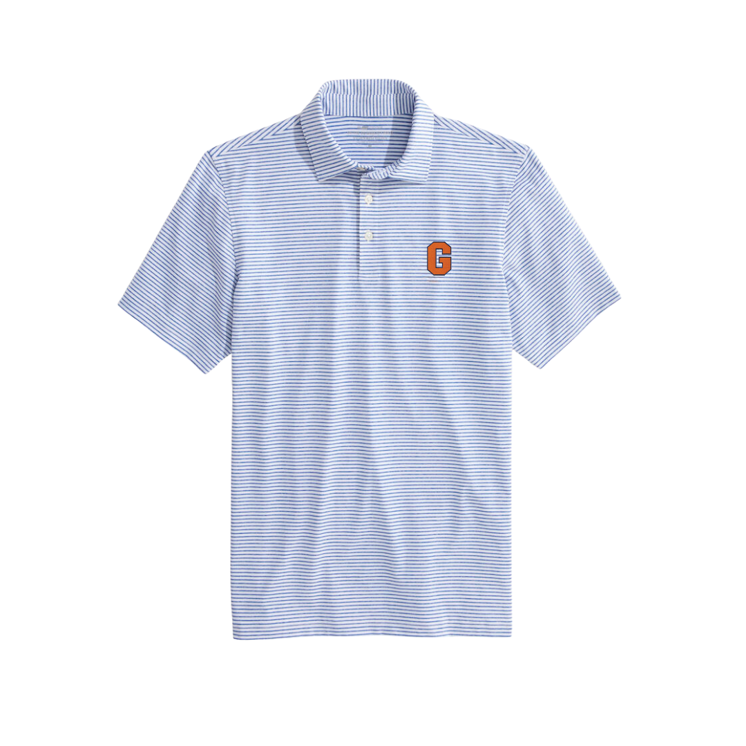 Vineyard Vines Gettysburg College Block G Performance Bradley Stripe Sankaty Yacht Blue Polo